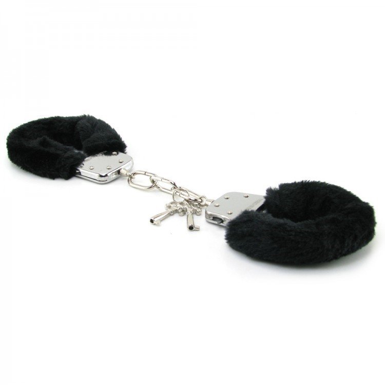 Black Furry Hand Cuffs Image