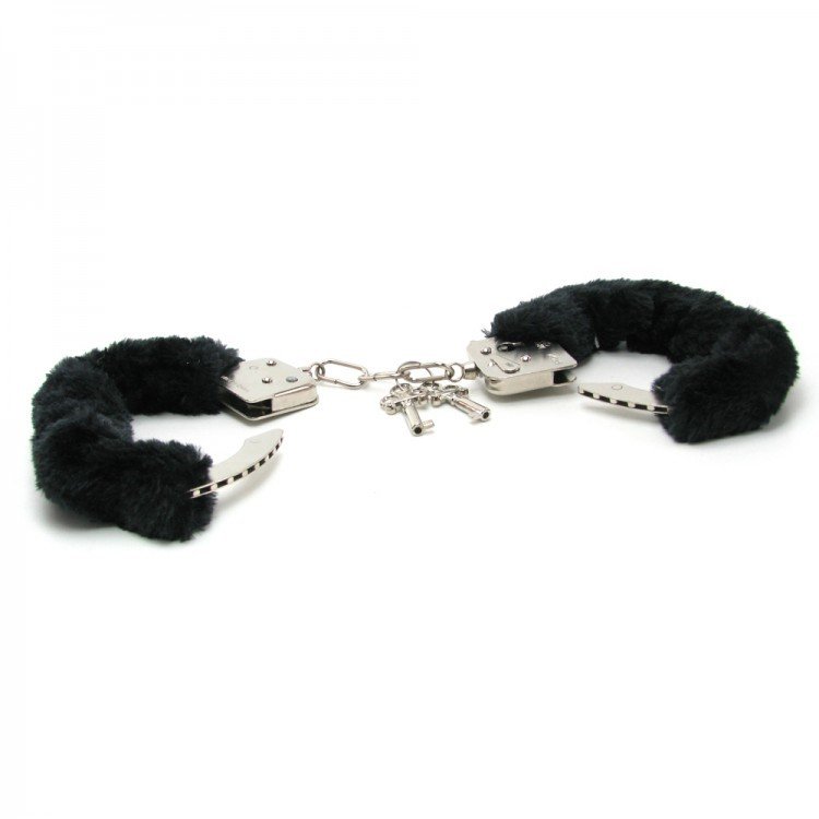 Black Furry Hand Cuffs Image