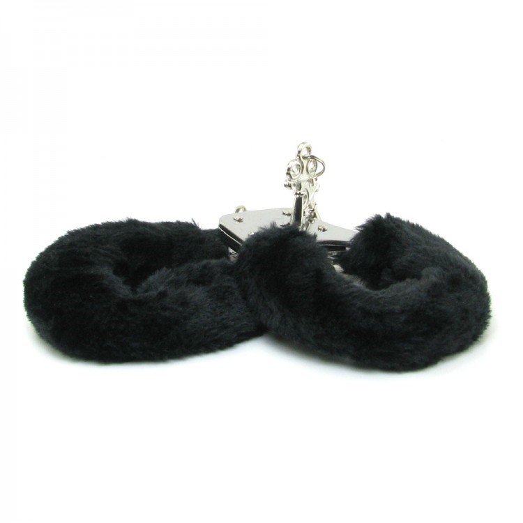 Black Furry Hand Cuffs Image